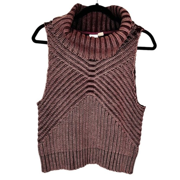 Anthropologie Some Days Lovin Cowl Neck Burgundy Cable Knit Sleeveless size S - Picture 1 of 11